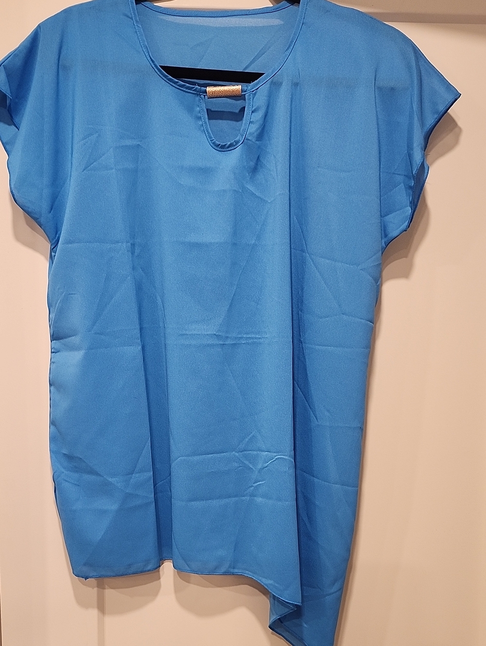 Blue Women's Cap-Sleeve Keyhole Blouse